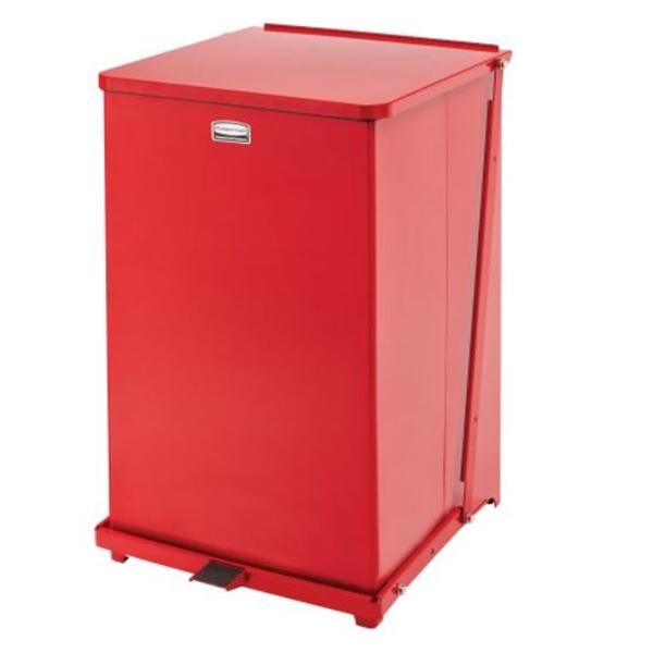 Can Waste Defenders Steel 40gal Step-On Pedal Flat Lid Red Square Ea
